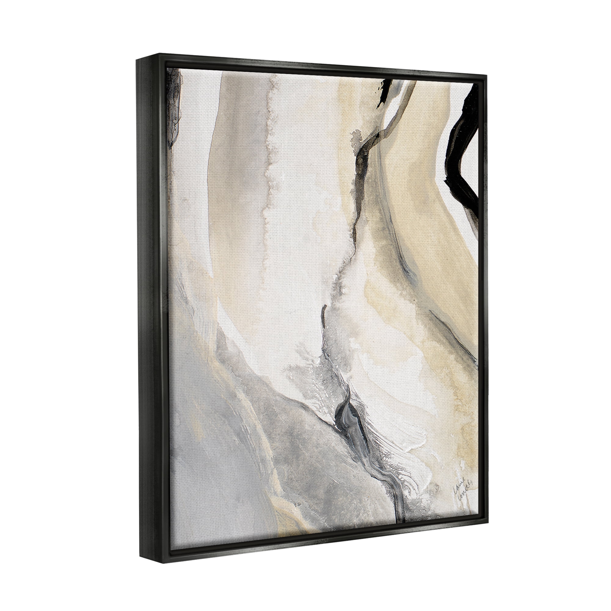 Stupell Industries Abstract Paint Strokes Fluid Beige Movement Jet Black Framed Floating Canvas Wall Art, 24x30, by Lanie Loreth