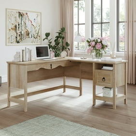 Woven Paths L-Shaped Desk with File Drawer, Orchard Oak Finish