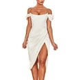 thumbnail image 2 of Yuemengxuan Women Elegant Stylish Solid Color Banquet Dress, Off-shoulder Split Strapless Dress, 2 of 6