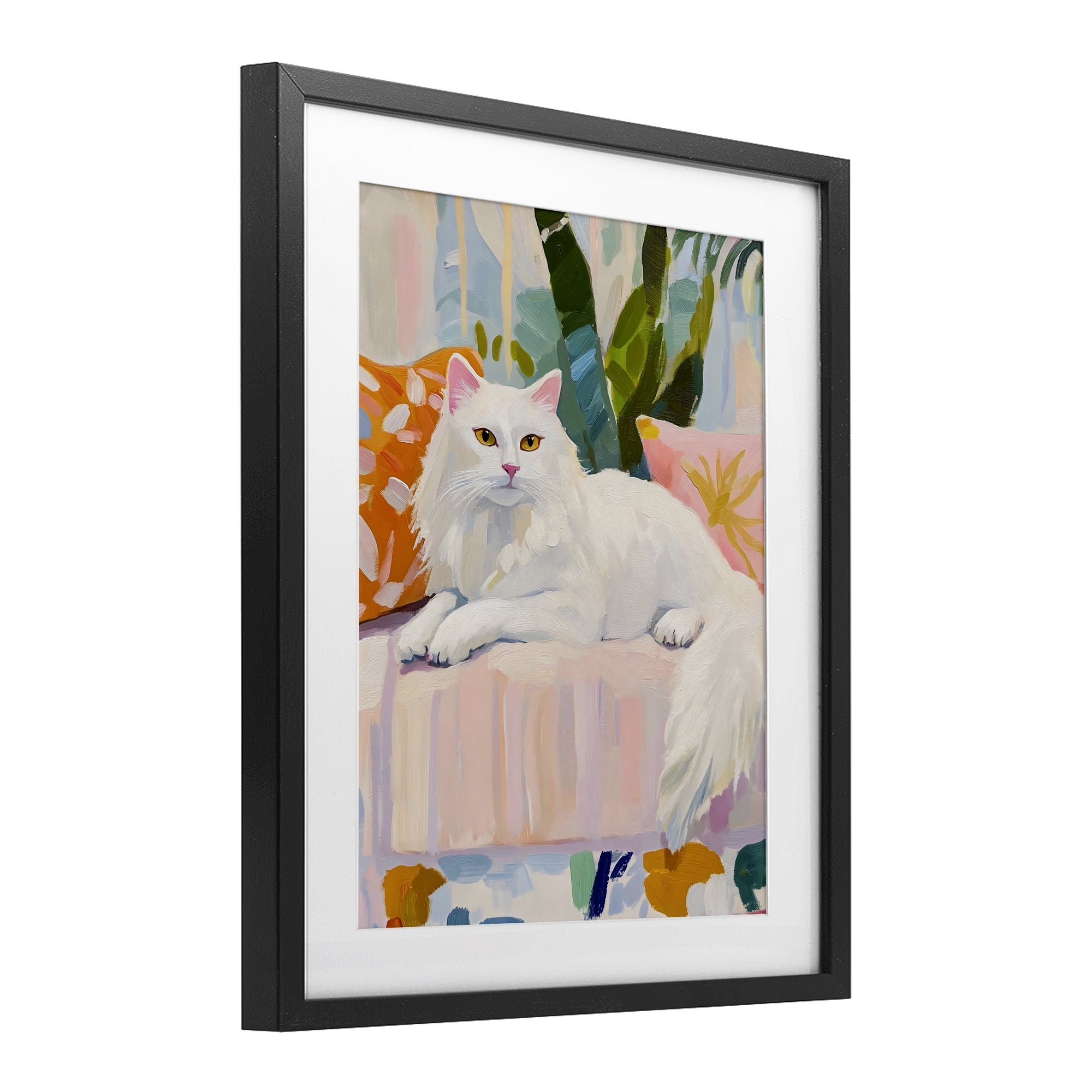 Stupell Industries Fancy Cat on Pastel Sofa Black Framed Print Under Glass, design by The Prints Vibe