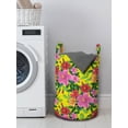 thumbnail image 3 of Flower Laundry Bag, Blooming Hibiscus in Different Colors with Green Foliage on Yellow Tropical Summer, Basket with Handles Drawstring Closure for Laundromats, 13" x 19", Multicolor, by Ambesonne, 3 of 4