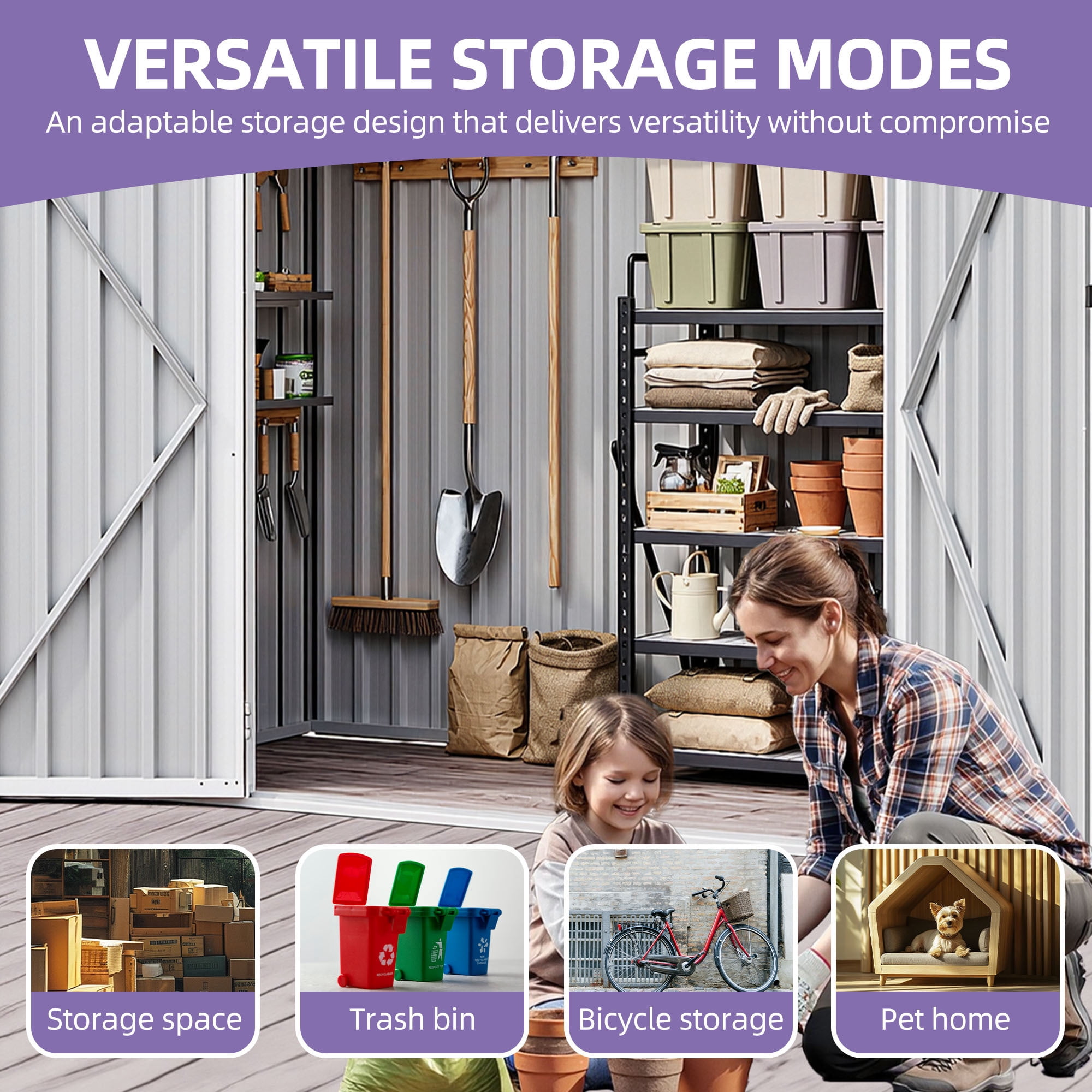 Uforic 9'x4' Steel Outdoor Storage Shed, Lockable Doors, Window & Sloped Roof, Heavy Duty Tool Shed for Garden Backyard Patio, Dark Gray