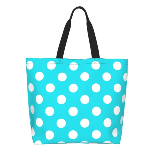 Fotbe Aqua And White Polka Dot Bolsa Tote Estética de Lona con Estampado para Mujer - Bolsa Reutilizable de Hombro Casual para Vacaciones, Compras, Trabajo y Gimnasio