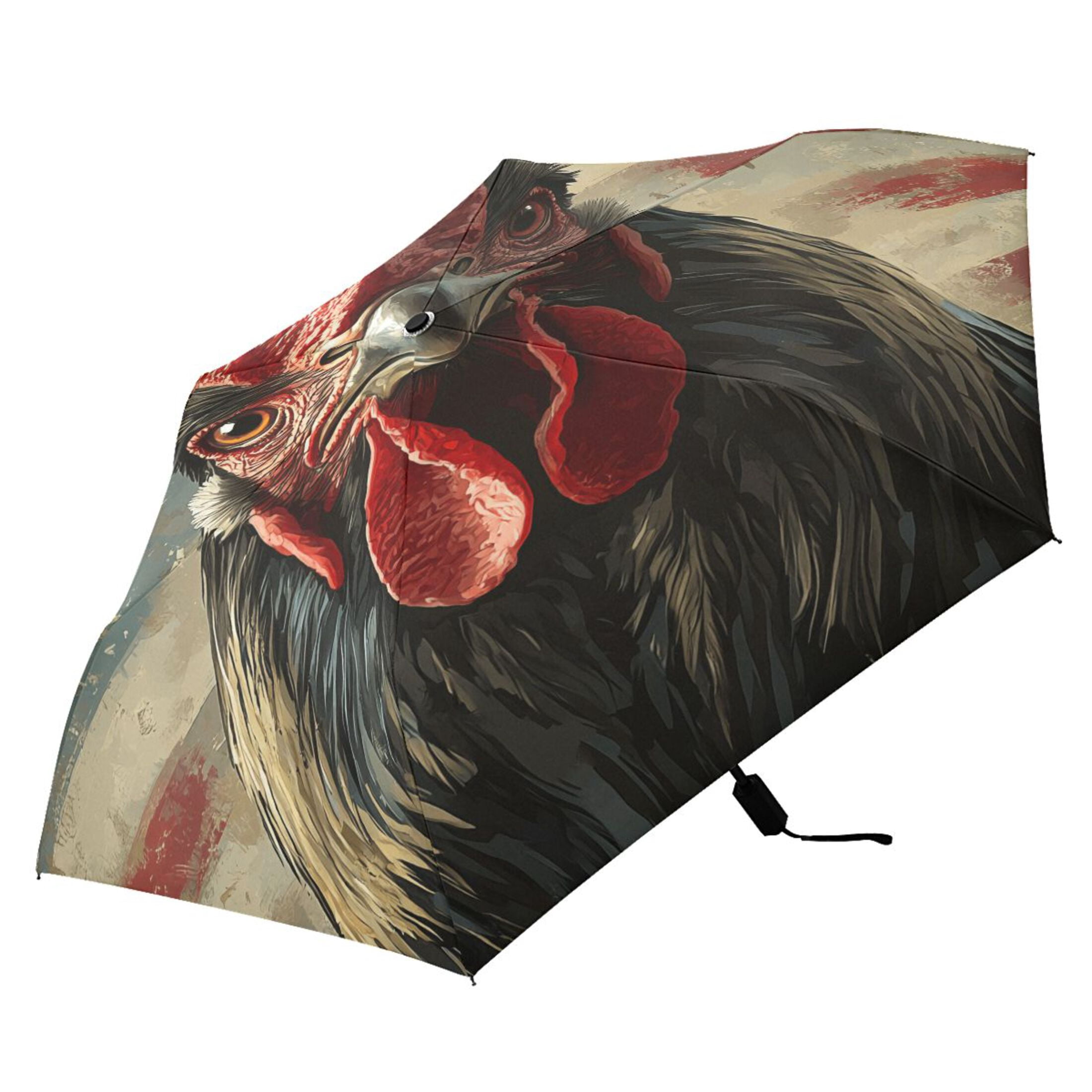 Compact Sun Umbrella Windproof Travel Umbrellas for Rain Strong Portable UV Protection Retro Chicken with American Flag