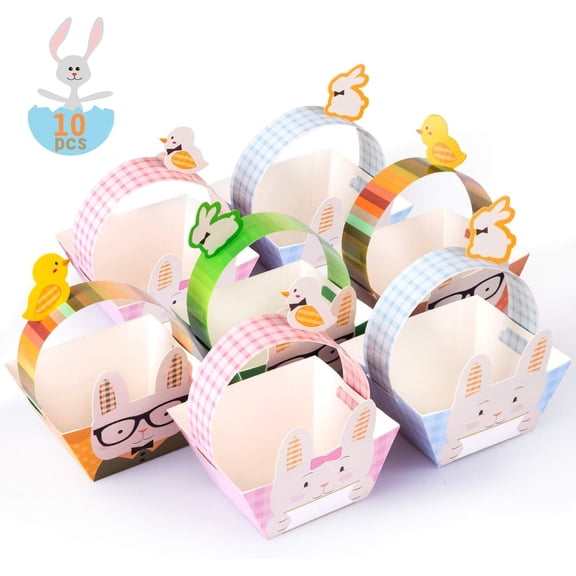 12 Packs Easter Bunny Party Paper Baskets Assorted Colored Small Easter Cases Stuffers Treat Boxes for Egg Hunt Spring Party Favors Activities Games Rewards Spring Crafts