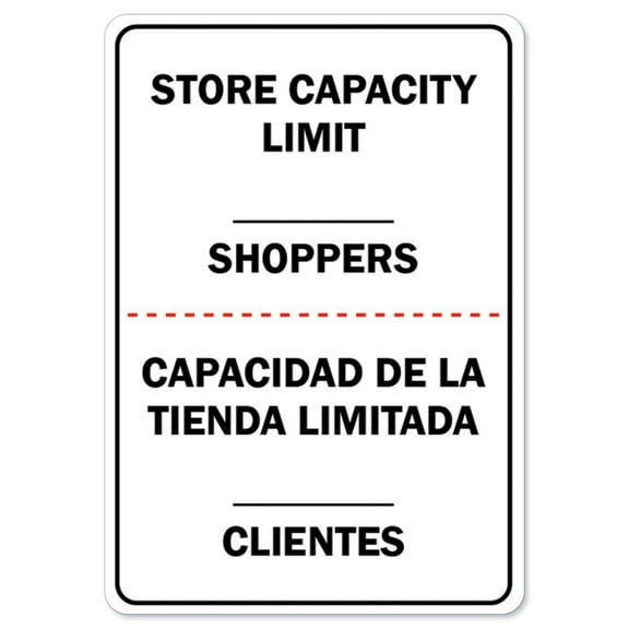 COVID-19 Notice Sign - Store Capacity Limit Shoppers Spanish | Peel And Stick Wall Graphic | Protect your Business, Class Room, Office & Interior Surroundings | Made in the USA
