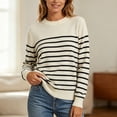 thumbnail image 4 of Women's Striped Sweater Crew Neck Long Sleeve Loose Fit Casual Pullover Top, 4 of 9