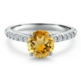 thumbnail image 3 of Gem Stone King 10K White Gold Yellow Citrine and Lab Grown Diamond Engagement Ring for Women | 1.50 Cttw | Round 7MM | Gemstone November Birthstone | Size 6, 3 of 6