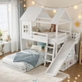 thumbnail image 3 of Leumius Twin over Full House Bunk Bed with Ladders and Slides, House Floor Bunk Bed Frame with Storage Shelves and Wardrobe, Playhouse Design for Boys Girls White, 3 of 9