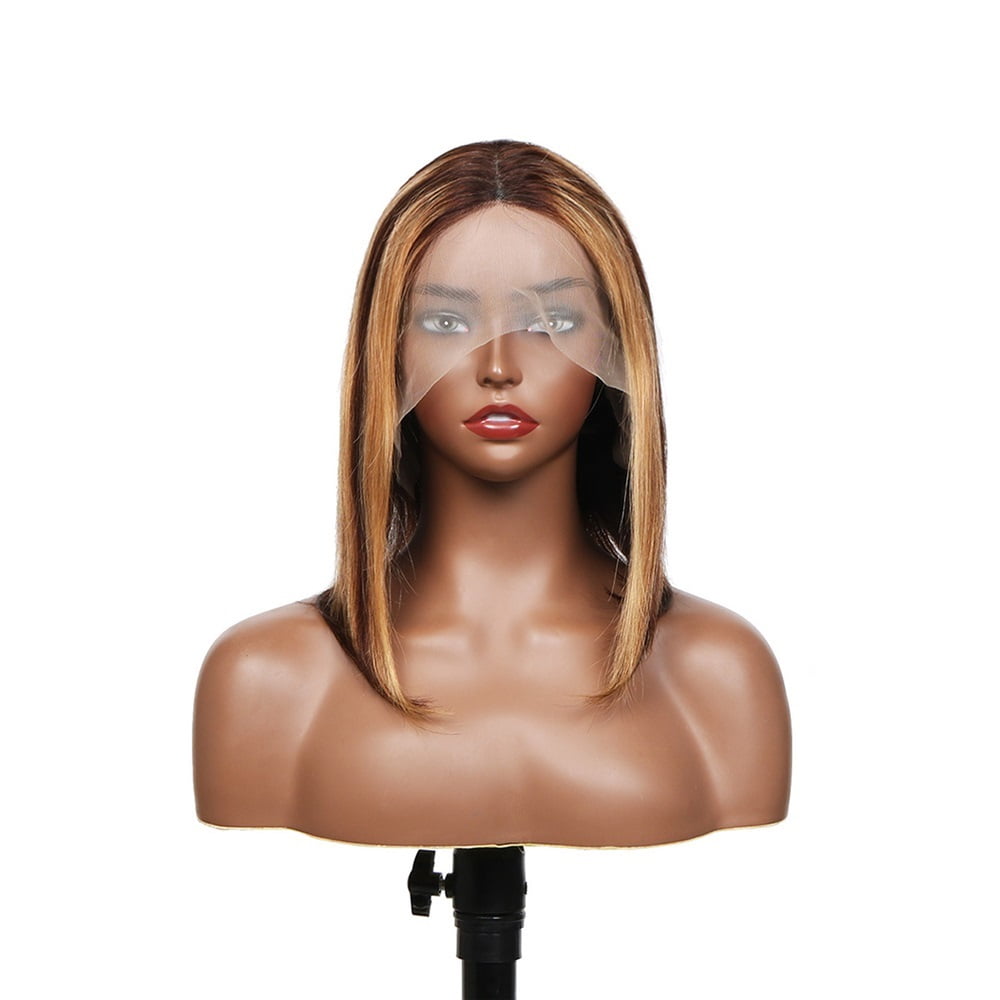 180 Density Highlight Short Bob Human Hair Wig 4×4 Lace Frontal Wig for Black Women Pre Plucked Indian Hair Straight Wig