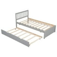 thumbnail image 5 of Twin Size Platform Bed Frame with Trundle, Wood Bed Frame with Hollow Headboard, 5 of 8