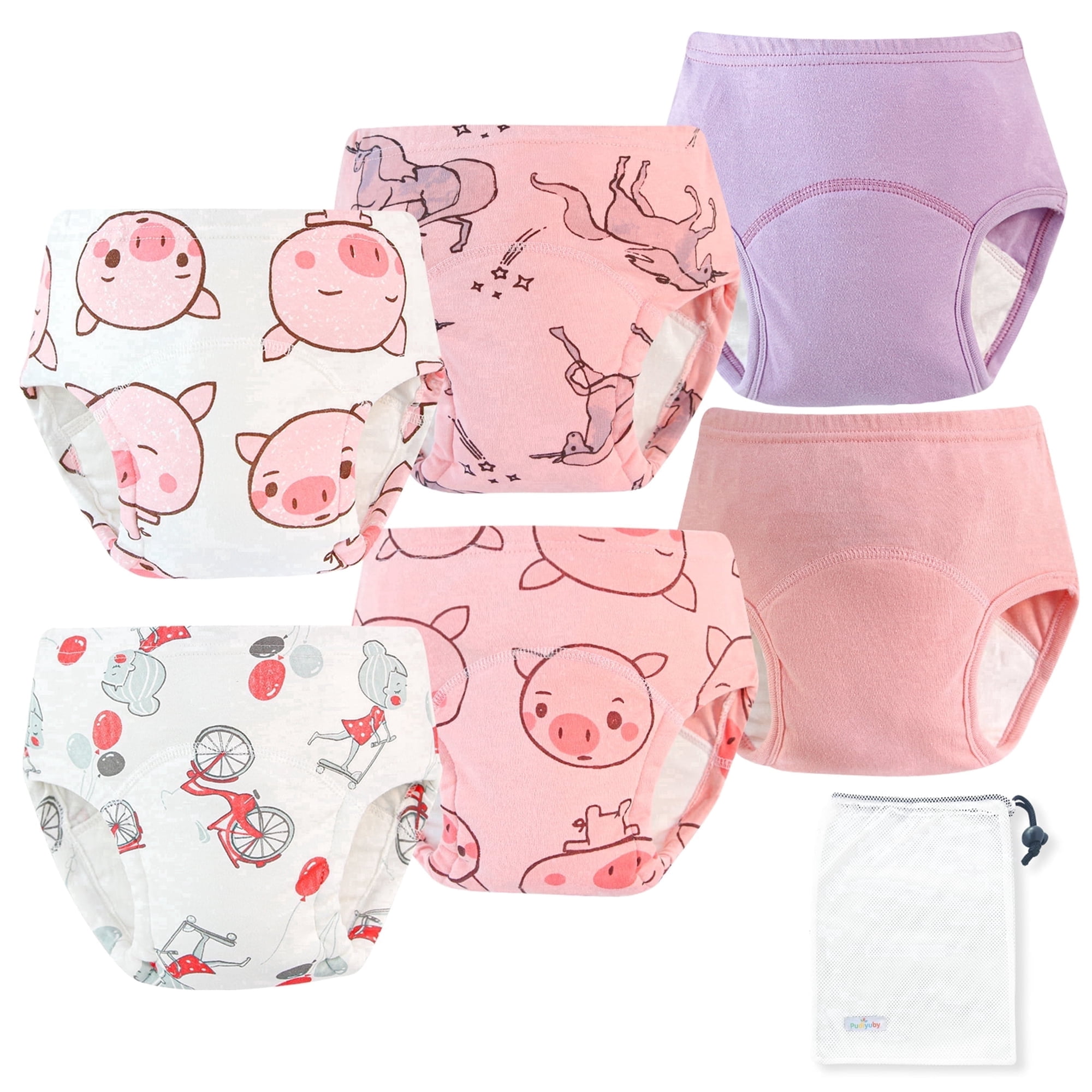 Pudiyuby Toddler Girls Potty Training pants,100% Cotton 6-Layer Reusable,with potty Sticker Chart,3T