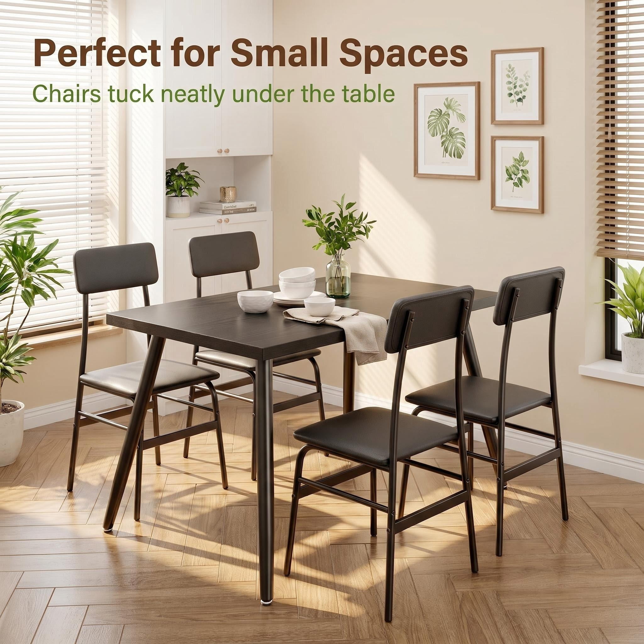 Dining Table Set for 4, Lofka Modern Kitchen Table and 4 Chairs for Small Spaces & Breakfast Nook, Black