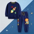 thumbnail image 2 of felwors Boys 2 Piece Outfits Long Sleeve Solid Astronaut Pattern Top and Sweatpants Fall Winter Clothing Set (Blue,6-7 Years), 2 of 7