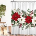 thumbnail image 3 of Nanqianyi Winter Christmas Waterproof Polyester Shower Curtain,Red Poinsettia Bath Decor with Hooks 72W x 86L Inch, 3 of 6