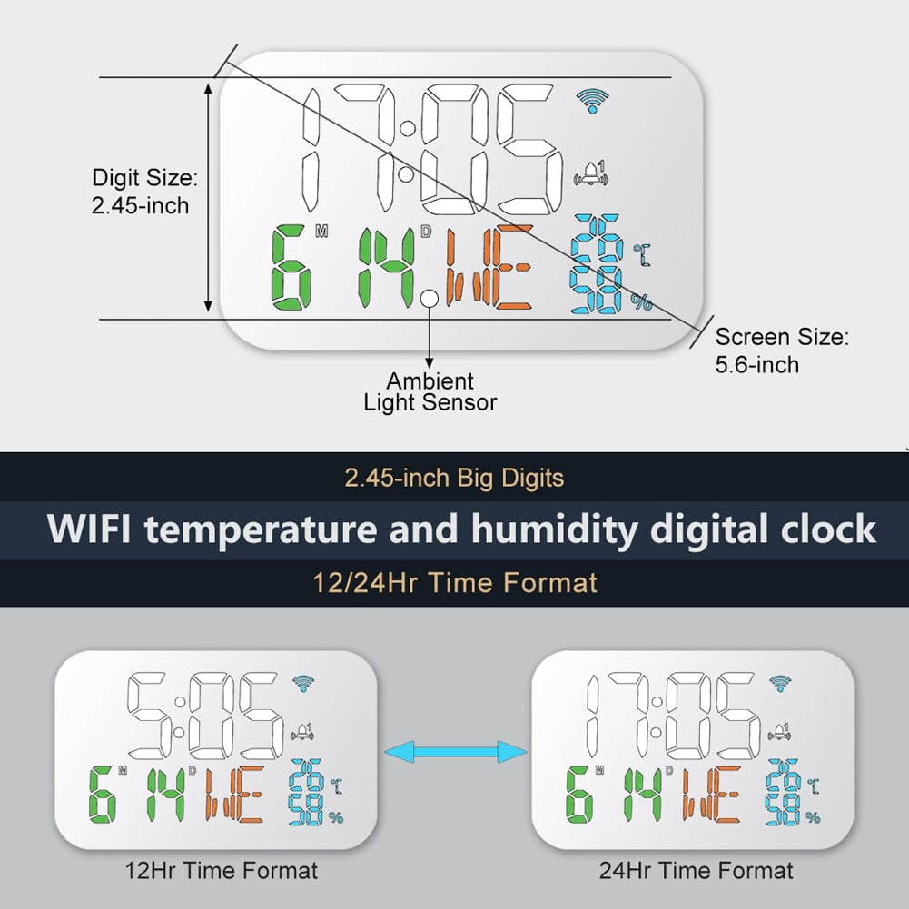 Dadypet Temperature and Humidity Meter,Support Wifi Auto-calibration/4-level With Led Display Adjustable Remote Temperature Clock Calendar Thermometer Display Support Wifi Remote Temperature Office