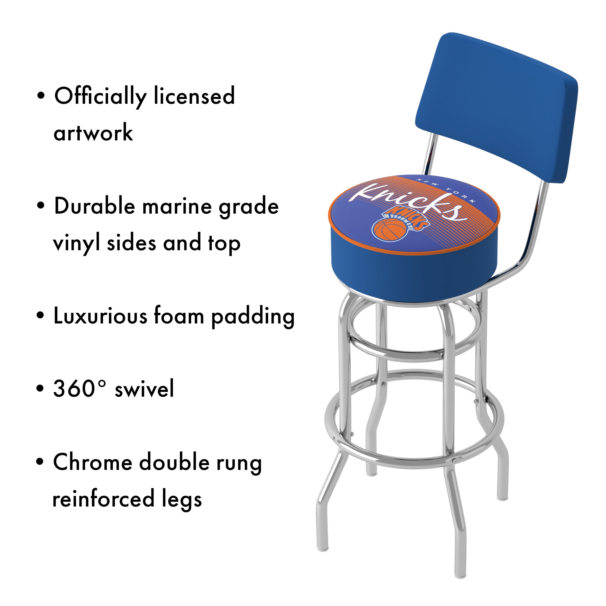 Trademark Gameroom New York Knicks Hardwood Classics Bar Stool with Back Rest