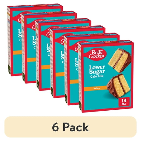 (6 pack) Betty Crocker Lower Sugar Yellow Cake Mix, No Artificial Sweeteners, 14 oz