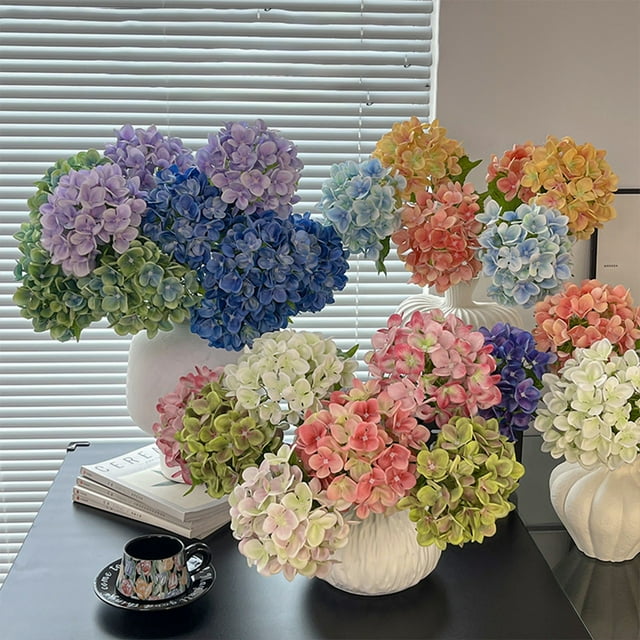 1Pcs Simulation Hydrangea with 54 Petals Silk Flower Singles Stems Fake Flower For Wedding Home Decoration DIY Material Field Oil Painting Style 7.1x17.7"1Pcs Hortensia de simulación con 54 JASKFLY