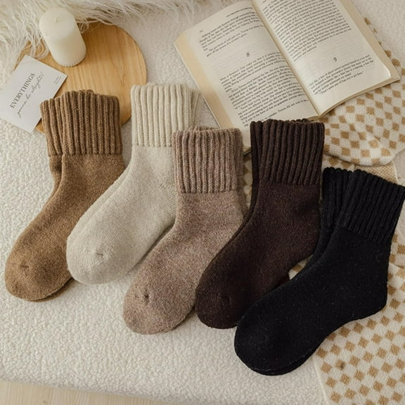 Meriwond 5 Pack Women Winter Boot Socks Solid Thick Warm Cozy Crew Socks,Christmas Gifts