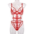 thumbnail image 4 of Mono de lencería sexy body de vendaje erótico de encaje de flores huecas, S, rojo kenally XX000114-01, 4 of 7