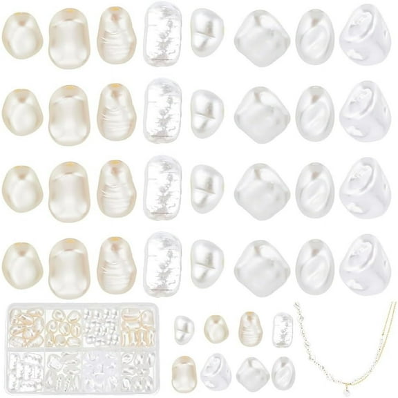 64pcs ABS Plastic Pearl Beads 8 Style 12~20mm Irregular Pearl Beads Pearl Loose Pearl Beads for Wedding DIY Necklace Bracelet Earring Pendant Jewelry Making Creamy White/White