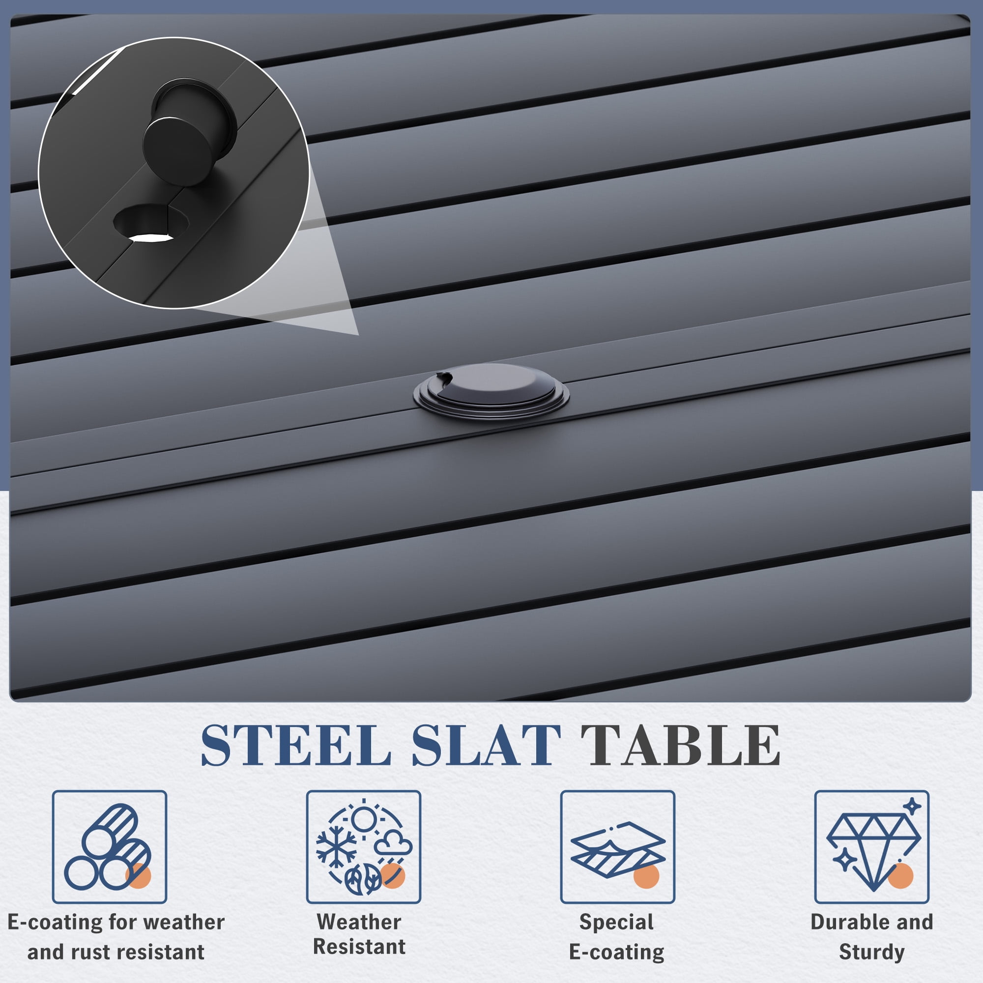 HOMREST 7 Piece Outdoor Patio Dining Set for 6, 63" Rectangular Metal Table with Umbrella Hole and Storage Shelf, Stackable Steel Chairs, Large Patio Furniture Set for Deck/Backyard/Poolside/Garden