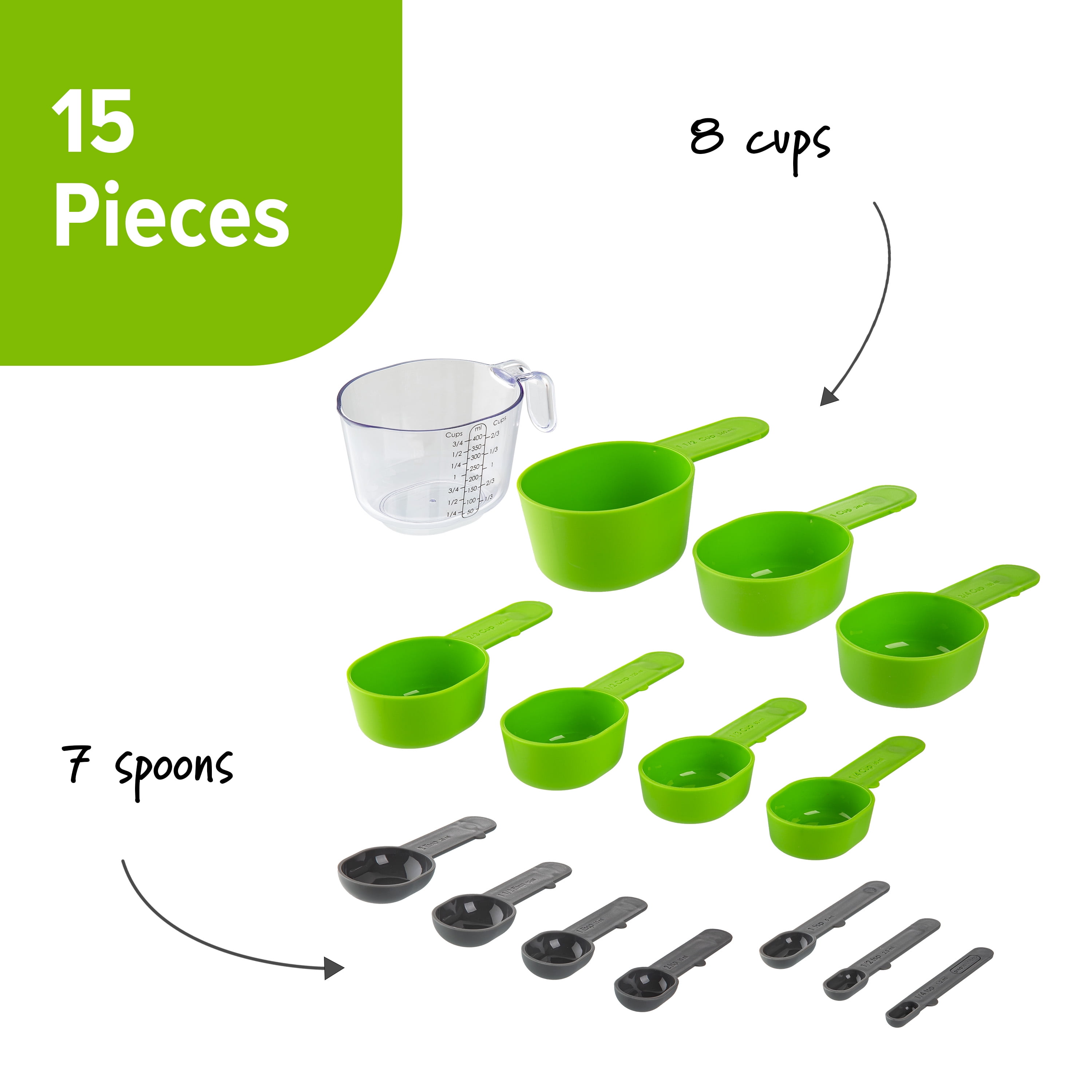 15 Pcs Stainless Steel Measuring Cups and Spoons Set, YIHONG Metal  Measuring Cups and Spoons with Silicone Handle for Cooking & Baking,  Includes 7