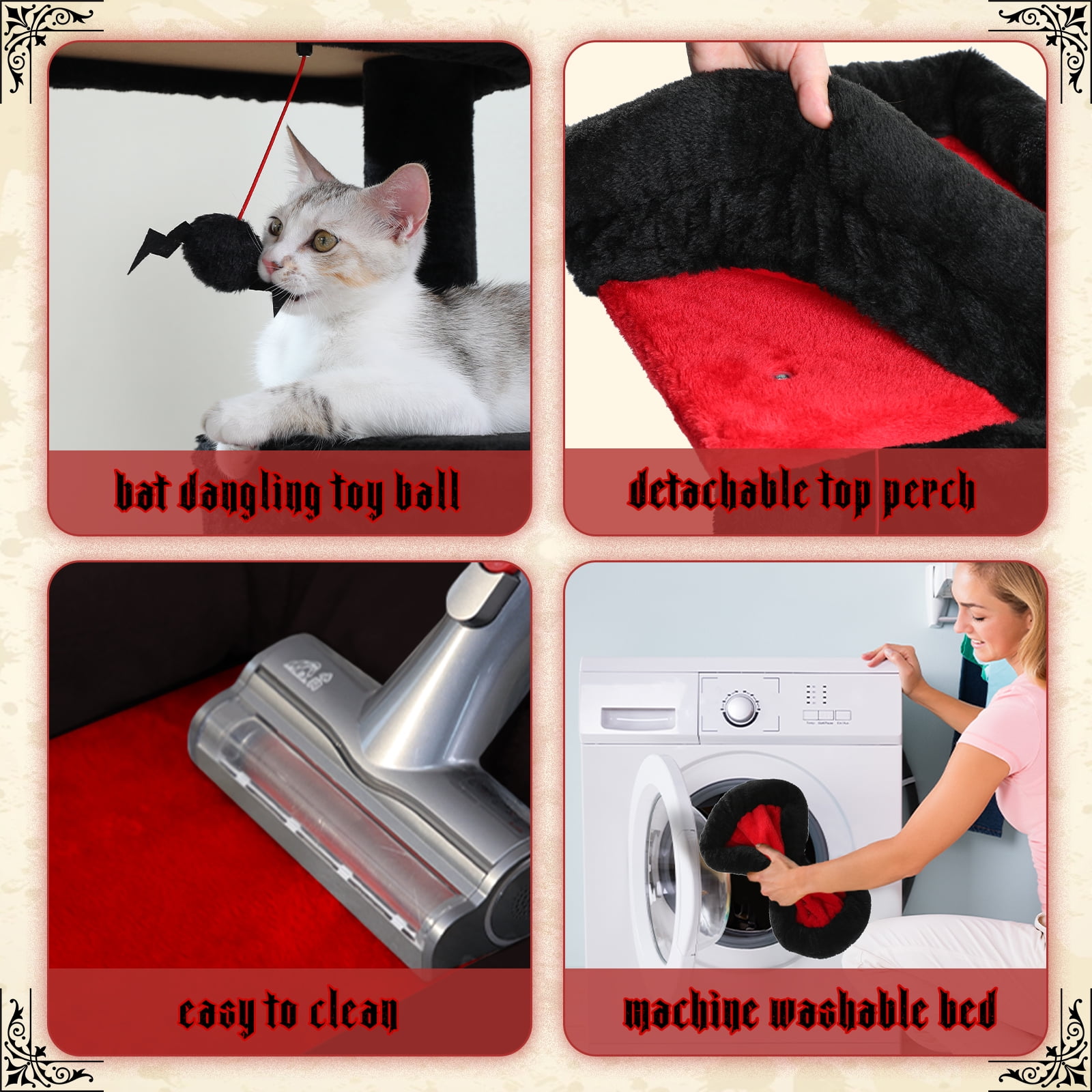 resenkos 45" Modern Cat Tree House, Cat Condo for Indoor Cats, Activity Center Cat Scratching Tower for Kittens Toy, Black