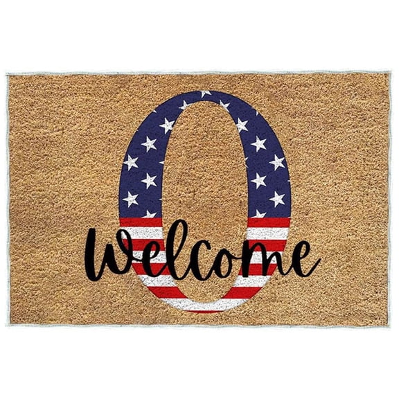 Utoimkio 4th of July Patriotic Welcome Door Mat Independence Day Decorations Doormat,Funny Letter A-Z Welcome Entryway Rug,Non-Slip and Washable Door Mat for Front Door Outside Entry Floor