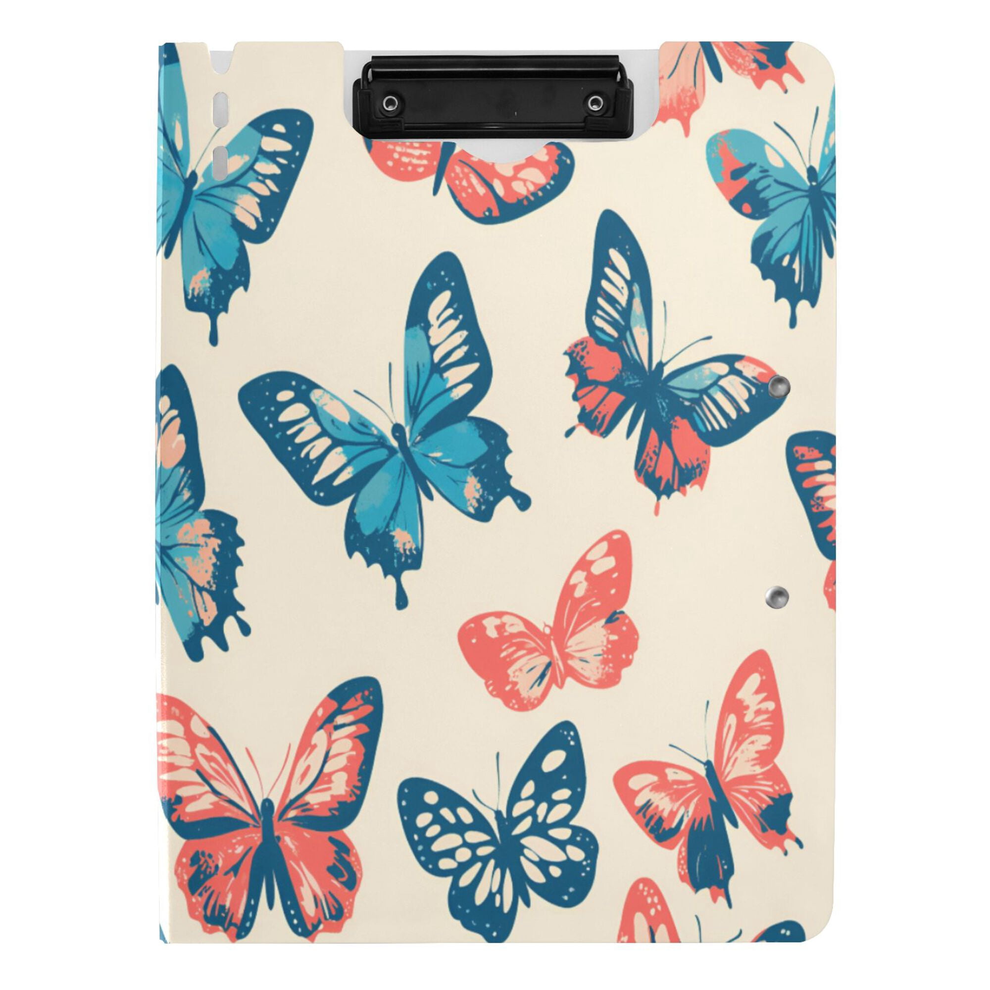 FORMRS A4 Clipboard Folder with Pen Holder Horizontal Foldable School Office Binder, Green Butterflies