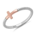 thumbnail image 2 of 925 Sterling Silver Platinum Plated Rose Gold Two Tone Cross Stack Women Valentines Day Gifts Ring, 2 of 4