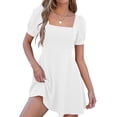 thumbnail image 6 of ClodeEU Women's Square Neck Puff Sleeve A-Line Mini Dress,Casual Swing Flare Short Dress for Party and Daily Wear White,Women's Plus XXL, 6 of 6