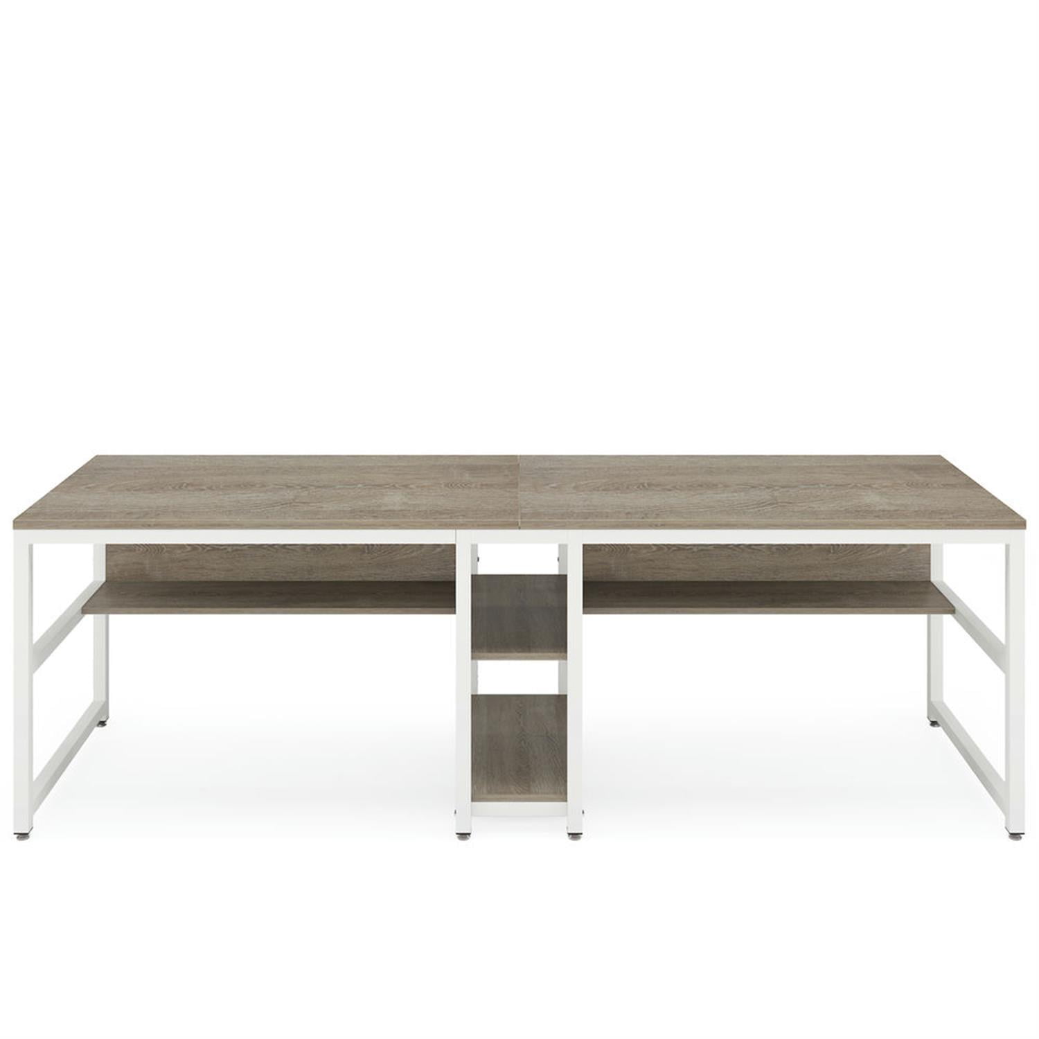 Demi Bonn 78"dustrial Two Computer Desk with Shelves, Modern Double Study Writing Gaming Table for Home Office, Gray & White