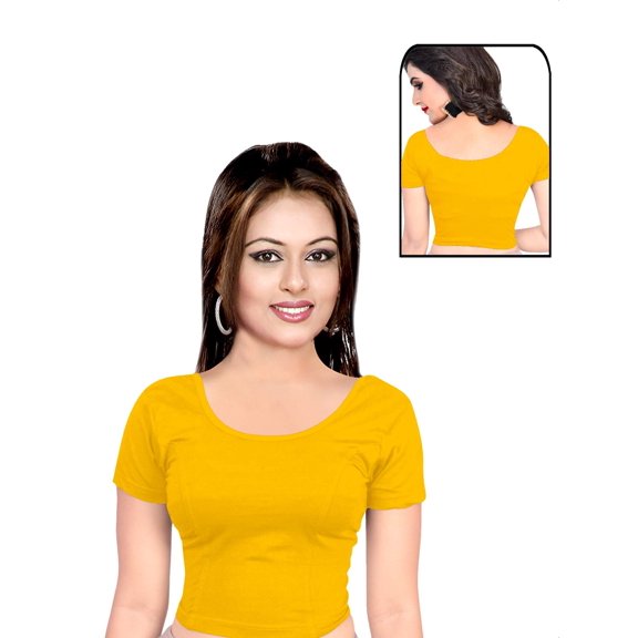 Crazybachat Yellow Short-Sleeve Crop Top in Stretchable Cotton Lycra.