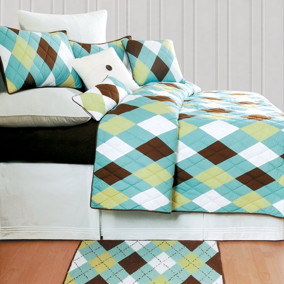 Argyle Aqua Cotton Standard Pillow Sham