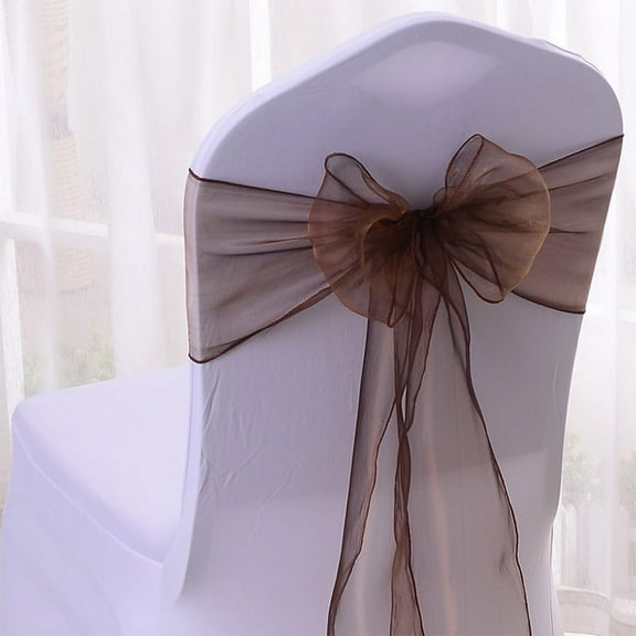 XmhyTop-A Chair Sashes for Dining Chairs Brown Sheer Fabric Chair Cover Bows, 17x275cm, 4 Pcs
