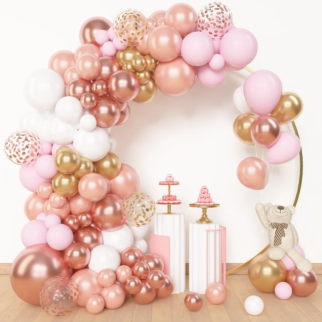Kit de Arco con Guirnalda de Globos Amandir 150 piezas Oro Rosado Rosa Blanco