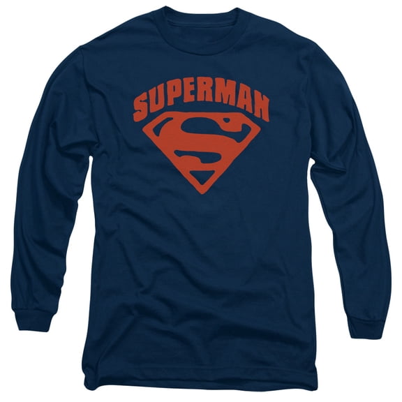 Superman Super Shield Long Sleeve Adult 18/1 T-Shirt Navy
