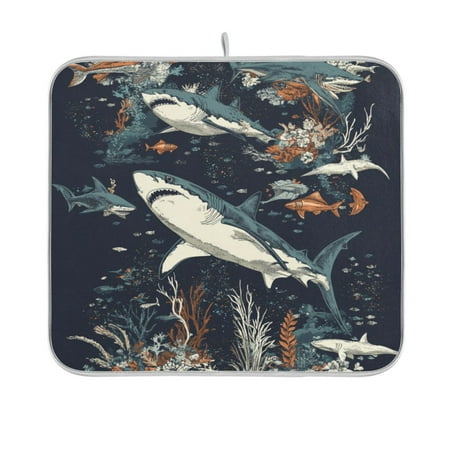

Sharks and Sea Creatures Dish Drying Mat Kitchen Mats Microfiber Counter Absorbent Dish Pad Drainer Rack