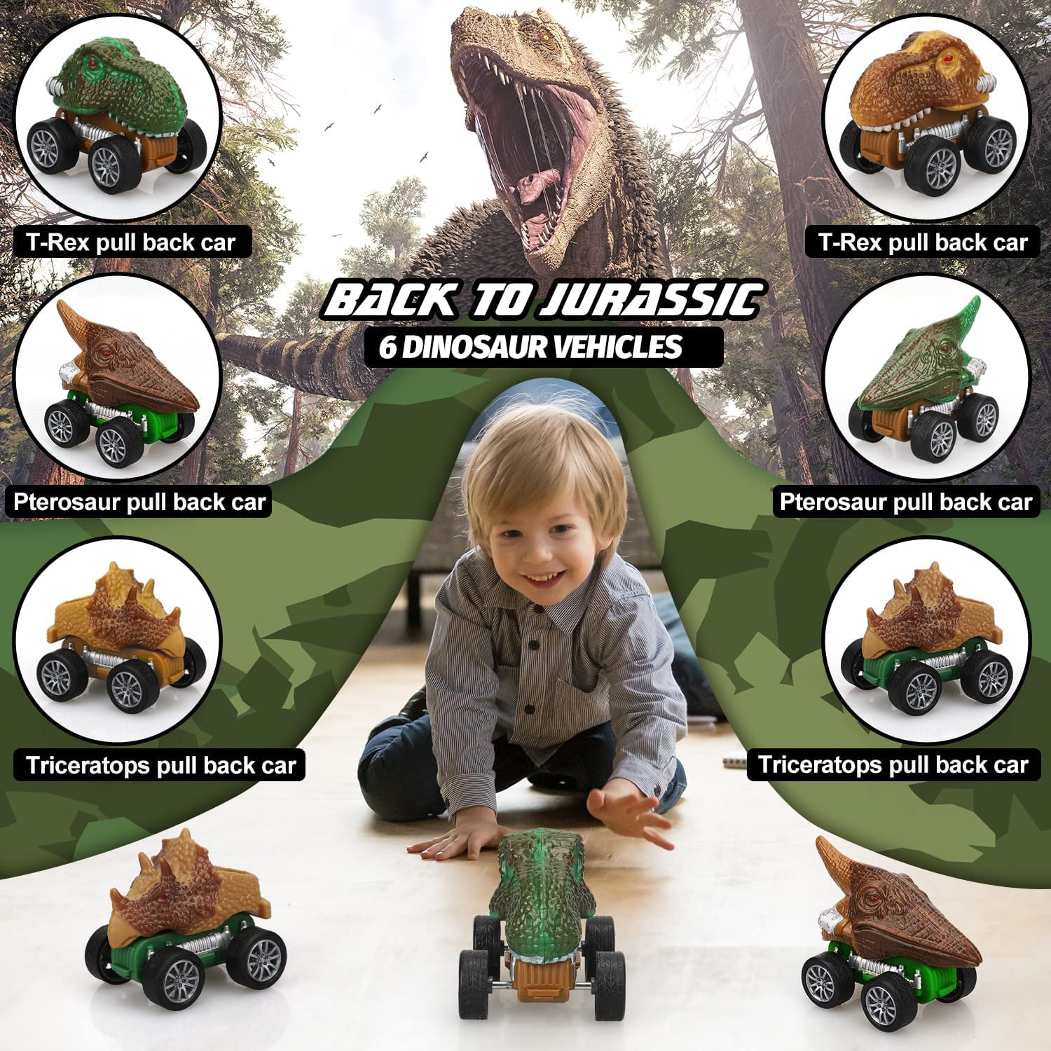 TOY Life Dinosaur Toy Truck for Kids 3 - 8 with Pull Back Car Toys, 9 in 1 Monster Truck for Boys and Girls, Dinosaur Transport Truck for Kids, Dinosaur Toys for Kids 3-7