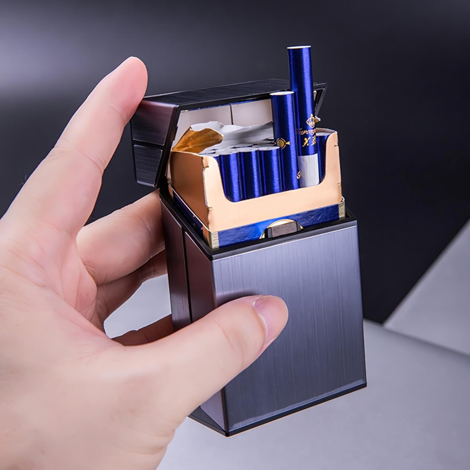 aluminum flip top cigarette case 4 PCS Aluminum Cigarette Case Metal Cigarette Box with Magnetic Switch Flip  Top 85mm Size Closure Brushed Cigarette Protective Cover for Men and Women,  18-20 Capacity