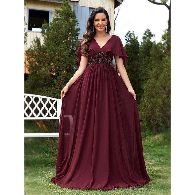 Lucyinlove elegante gasa de manga corta vestidos de noche formales largos 2025 mujeres de lujo vestido de fiesta de dama de honor cóctel vestidos de graduación