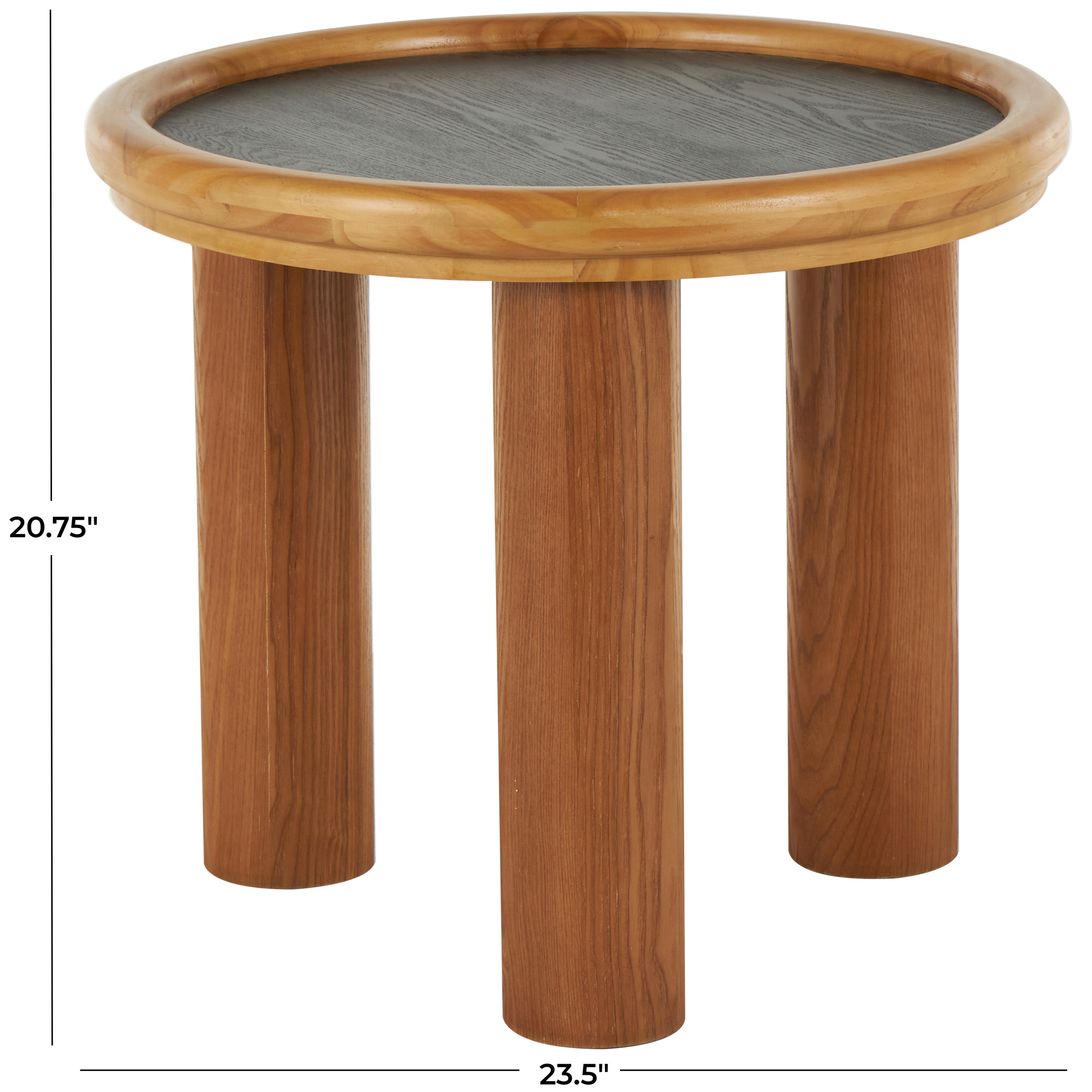 DecMode 24" x 21" Brown Wood Handmade Round Coffee Table with Black Tabletop, 1-Piece
