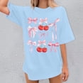 thumbnail image 4 of Tops For Women T-Shirts Oversized Cherry & Bow Print Graphic Summer Short Sleeve Fashion Clothing Light Blue 3XL, 4 of 7
