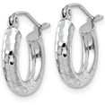 thumbnail image 2 of 14k White Gold Diamond-cut 3.2mm Round Hoop Earrings - 14mm, 2 of 6