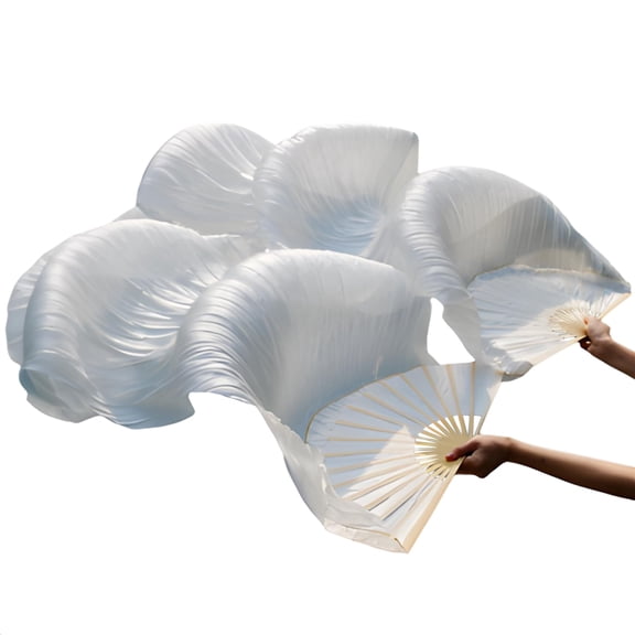 RUIFUU 1 Pair Belly Dance Silk Fans, 1.8M Long Bamboo Folding Imitated Silk Veil for Women Dancers, Colorful (Left and Right)