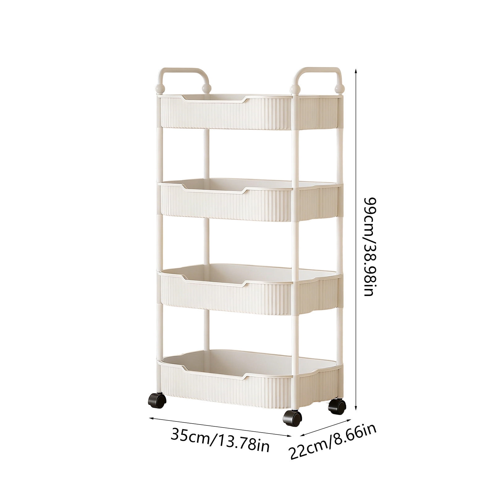 4-Tier Rolling Utility Cart, Multifunctional Storage Organizer with Plastic Shelf & Metal Wheel, Storage Cart for Kitchen, Bathroom, Living Room, Office