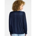 thumbnail image 4 of Time and Tru Women's Soft Ruched Yoke Blouse with Long Sleeves, Sizes XS-XXXL, 4 of 6