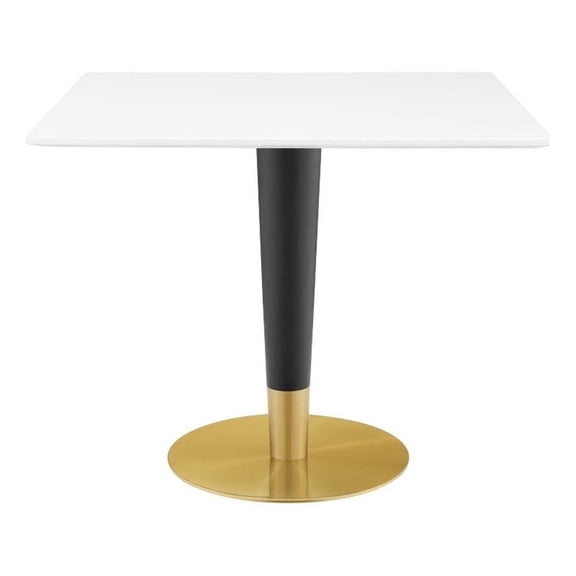 Modway Zinque 35.5" Square Modern Wood/Metal Dining Table in White & Gold